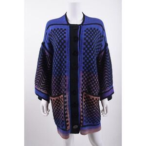 Linda Mendelson Artist Womens Sweater Cardigan Checked Purse Art to Wear NYC 1X